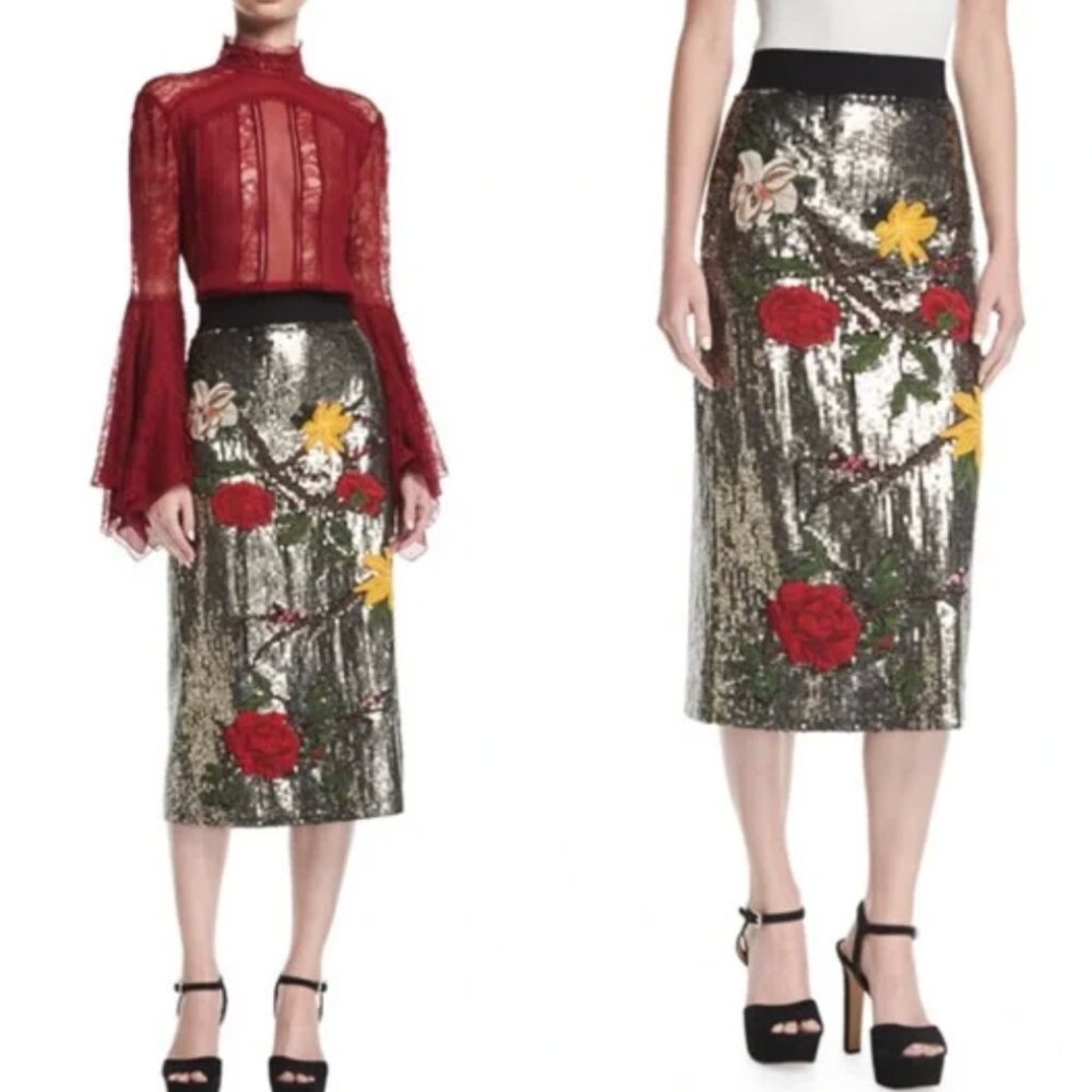 Alice + Olivia Ella embellished sequin skirt